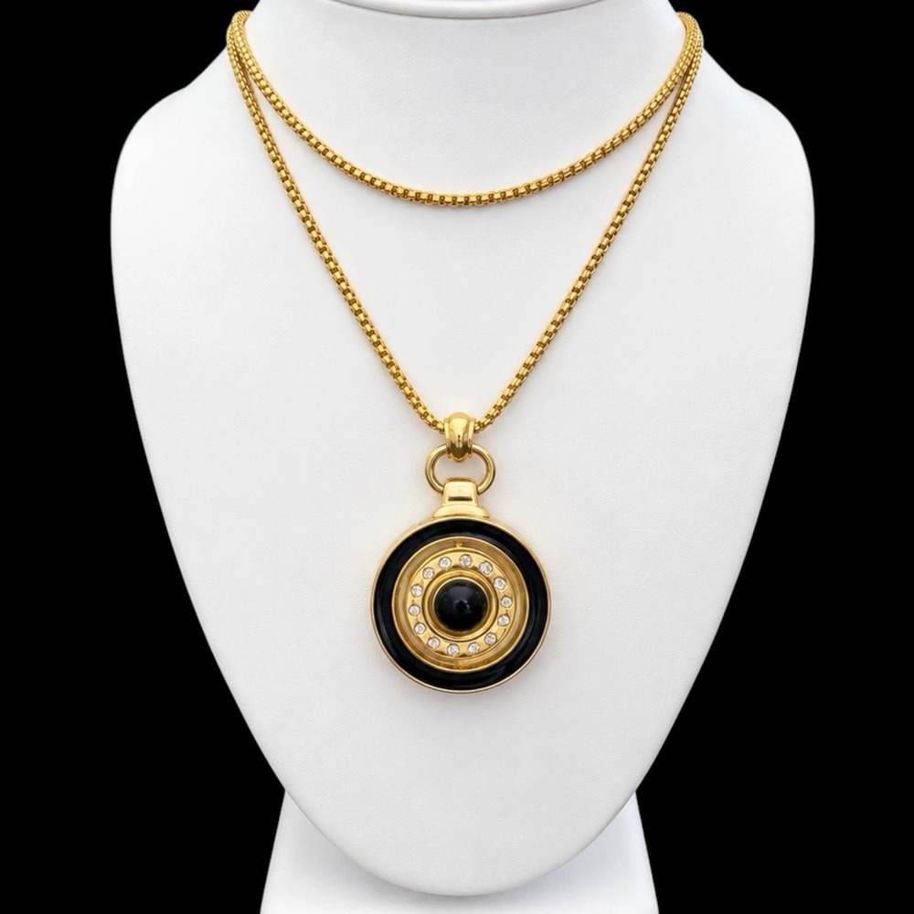 Kenneth Jay Lane KJL Reversible Swivel Pendant Necklace Black Enamel Vintage